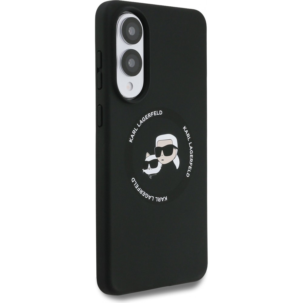 Galaxy S25 Edge Case Hülle - Karl Lagerfeld Silikon-Hülle mit Karl und Choupette Design, MagSafe-kompatibel - Schwarz