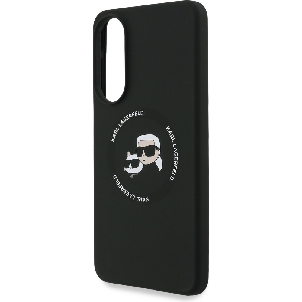 Galaxy S25 Edge Case Hülle - Karl Lagerfeld Silikon-Hülle mit Karl und Choupette Design, MagSafe-kompatibel - Schwarz
