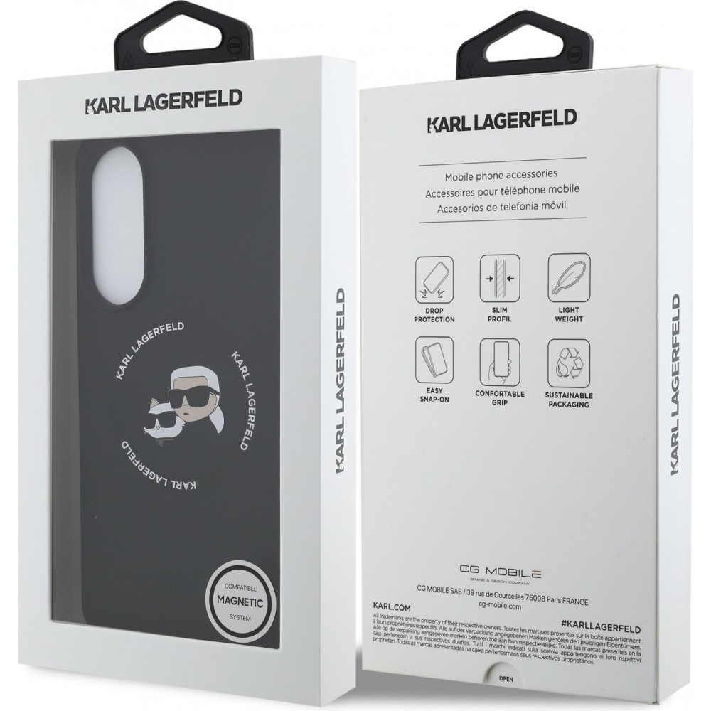 Galaxy S25 Edge Case Hülle - Karl Lagerfeld Silikon-Hülle mit Karl und Choupette Design, MagSafe-kompatibel - Schwarz