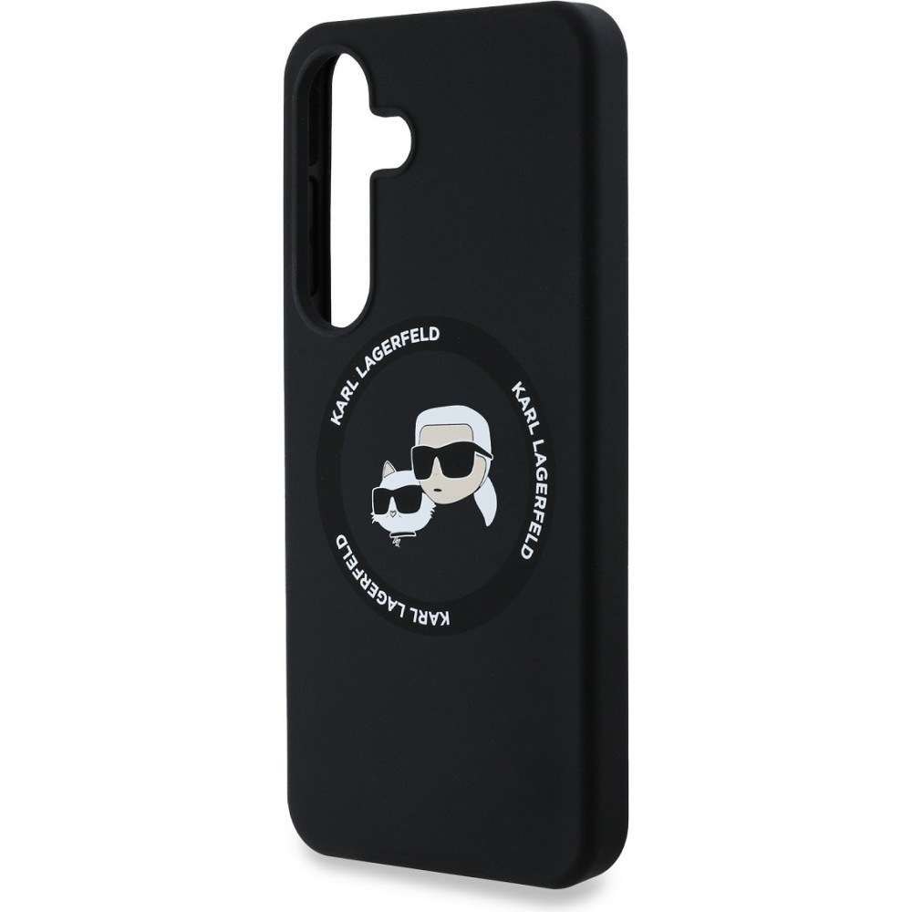 Coque Samsung Galaxy S25 - Karl Lagerfeld Liquid en silicone avec design Karl et Choupette compatible MagSafe - Noir