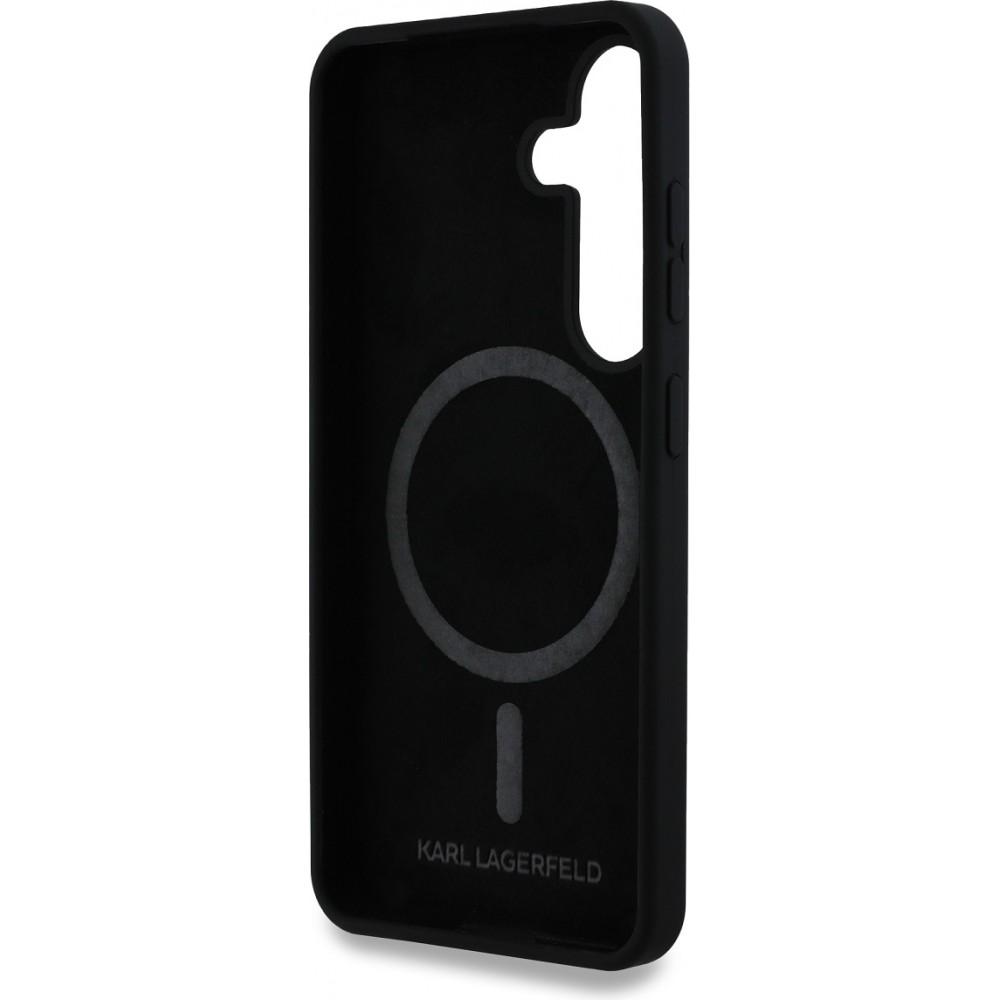 Coque Samsung Galaxy S25 - Karl Lagerfeld Liquid en silicone avec design Karl et Choupette compatible MagSafe - Noir