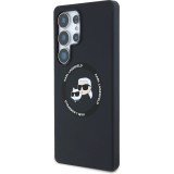 Coque Samsung Galaxy S25 Ultra - Karl Lagerfeld Liquid en silicone avec design Karl et Choupette compatible MagSafe - Noir