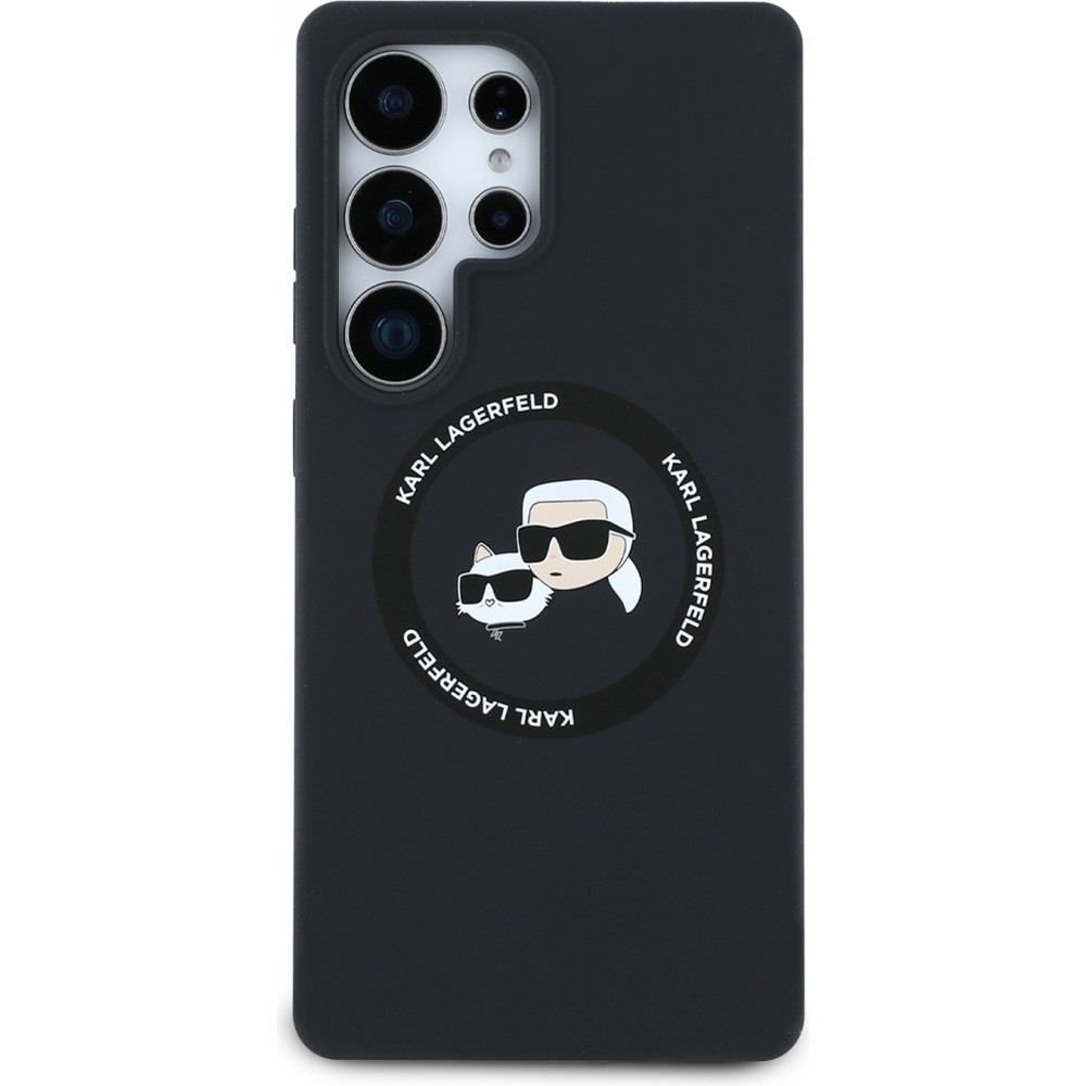 Coque Samsung Galaxy S25 Ultra - Karl Lagerfeld Liquid en silicone avec design Karl et Choupette compatible MagSafe - Noir