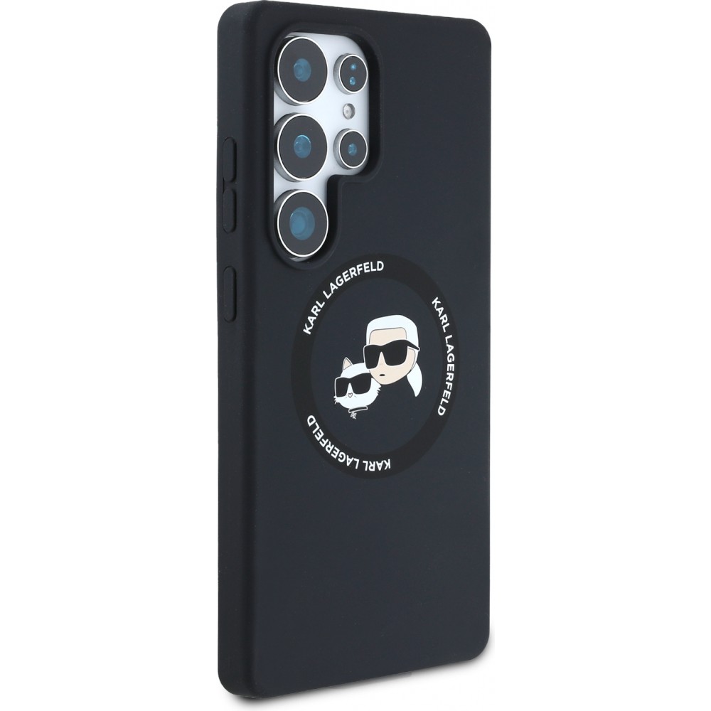 Coque Samsung Galaxy S25 Ultra - Karl Lagerfeld Liquid en silicone avec design Karl et Choupette compatible MagSafe - Noir