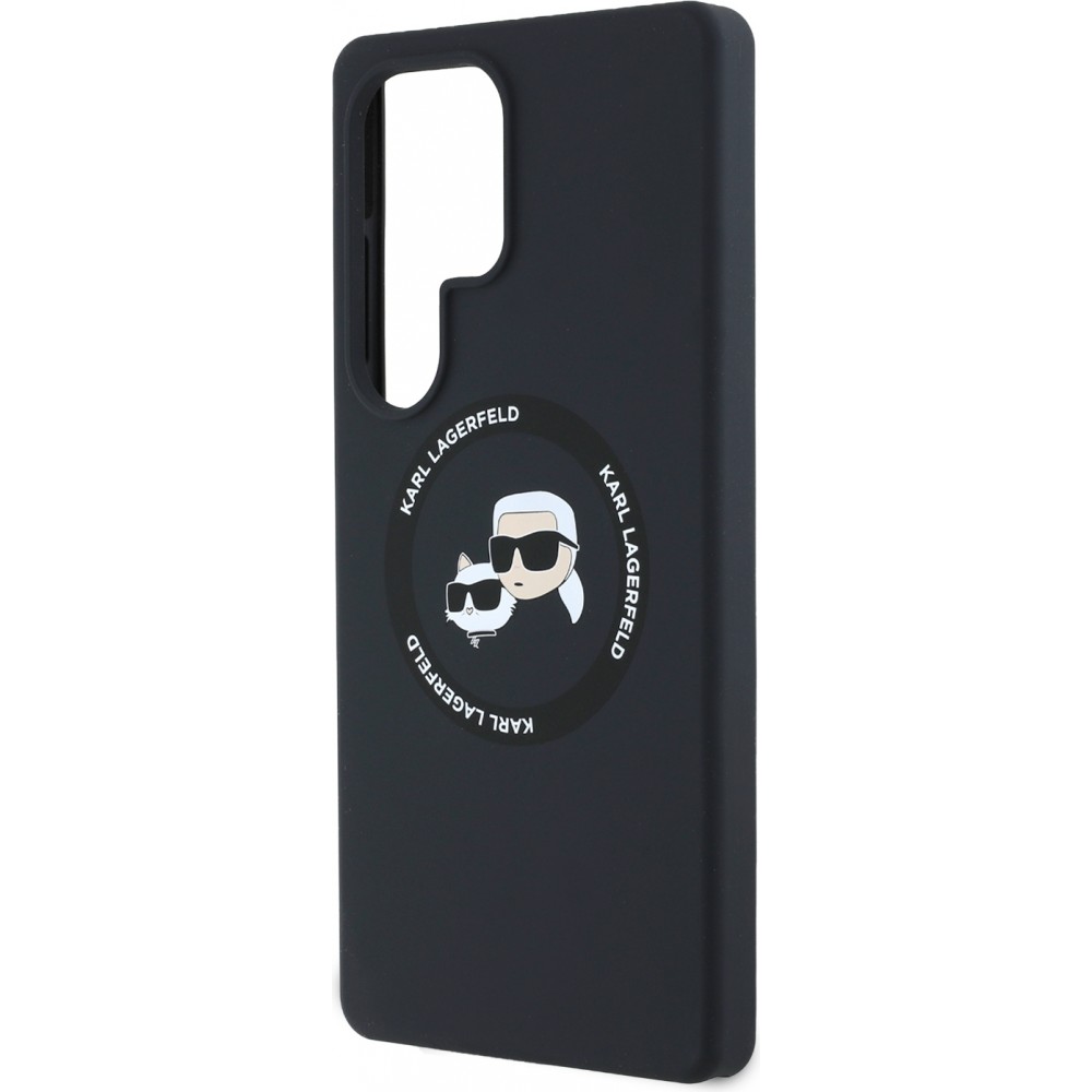 Coque Samsung Galaxy S25 Ultra - Karl Lagerfeld Liquid en silicone avec design Karl et Choupette compatible MagSafe - Noir