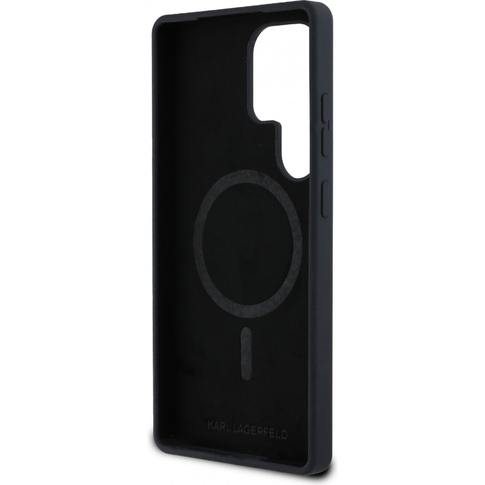 Coque Samsung Galaxy S25 Ultra - Karl Lagerfeld Liquid en silicone avec design Karl et Choupette compatible MagSafe - Noir