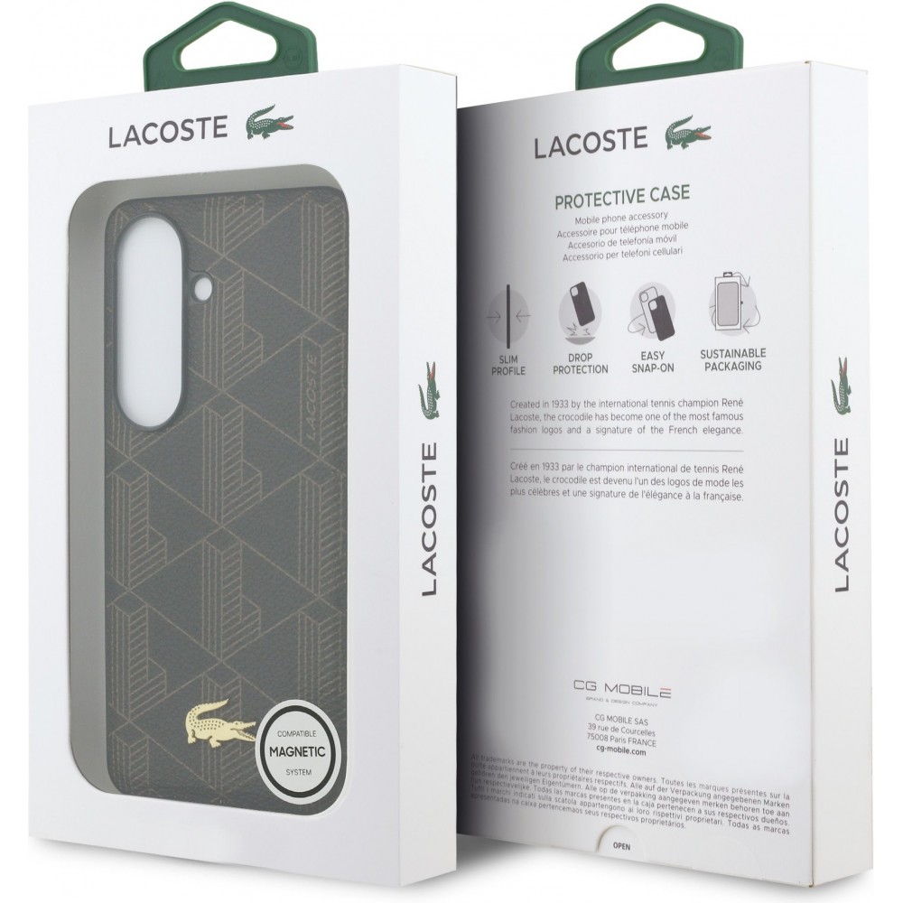 Coque Samsung Galaxy S26 - Lacoste PVC Blend Monogramme magn&eacute;tique &eacute;l&eacute;gante et durable - Brun