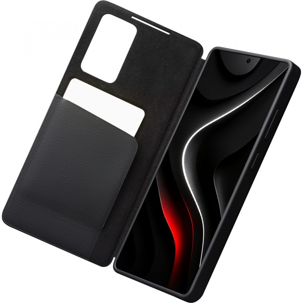 Galaxy S26 Ultra Case H&uuml;lle - Flip Qialino Ultra Smart Echtes Leder - Schwarz
