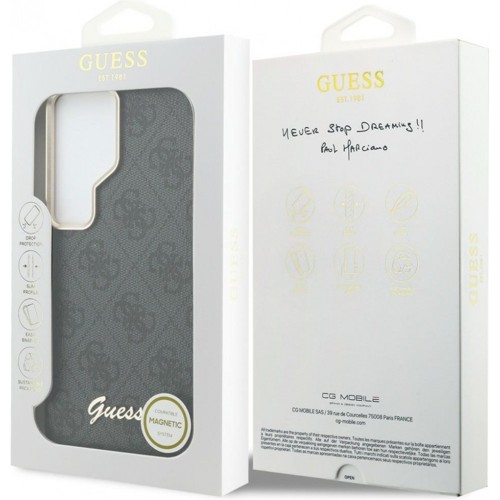 Coque Samsung Galaxy S26 Ultra - Guess 4G Script MagSafe Magnetic protection &eacute;l&eacute;gante - Noir
