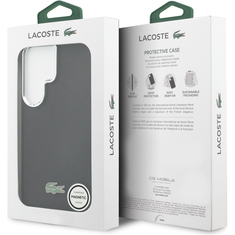Coque Samsung Galaxy S26 Ultra - Lacoste Petit Pique MagSafe avec logo m&eacute;tal protection &eacute;l&eacute;gante et durable - Noir