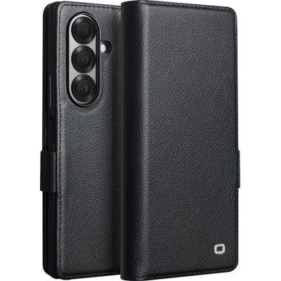 Galaxy Z Fold7 Case H&uuml;lle - Flip Qialino Full Grain Wallet Echtleder matt mit Magnetverschluss - Schwarz