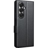 Galaxy Z Fold7 Case Hülle - Flip Qialino Full Grain Wallet Echtleder matt mit Magnetverschluss - Schwarz