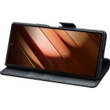Galaxy Z Fold7 Case Hülle - Flip Qialino Full Grain Wallet Echtleder matt mit Magnetverschluss - Schwarz