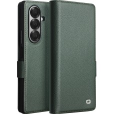 Coque Samsung Galaxy Z Fold7 - Flip Qialino Full grain Wallet cuir v&eacute;ritable mat avec fermeture magn&eacute;tique - Vert