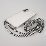 Coque iPhone 17 - Gel transparent avec lacet - Blanc / noir
