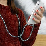 Coque iPhone 17 - Gel transparent avec lacet - Blanc / noir