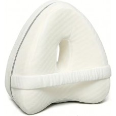 Coussin de jambe ergonomique &agrave; m&eacute;moire de forme avec sangle oreiller de genou pour dormeurs lat&eacute;raux housse lavable - Blanc