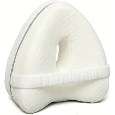 Coussin de jambe ergonomique &agrave; m&eacute;moire de forme avec sangle oreiller de genou pour dormeurs lat&eacute;raux housse lavable - Blanc