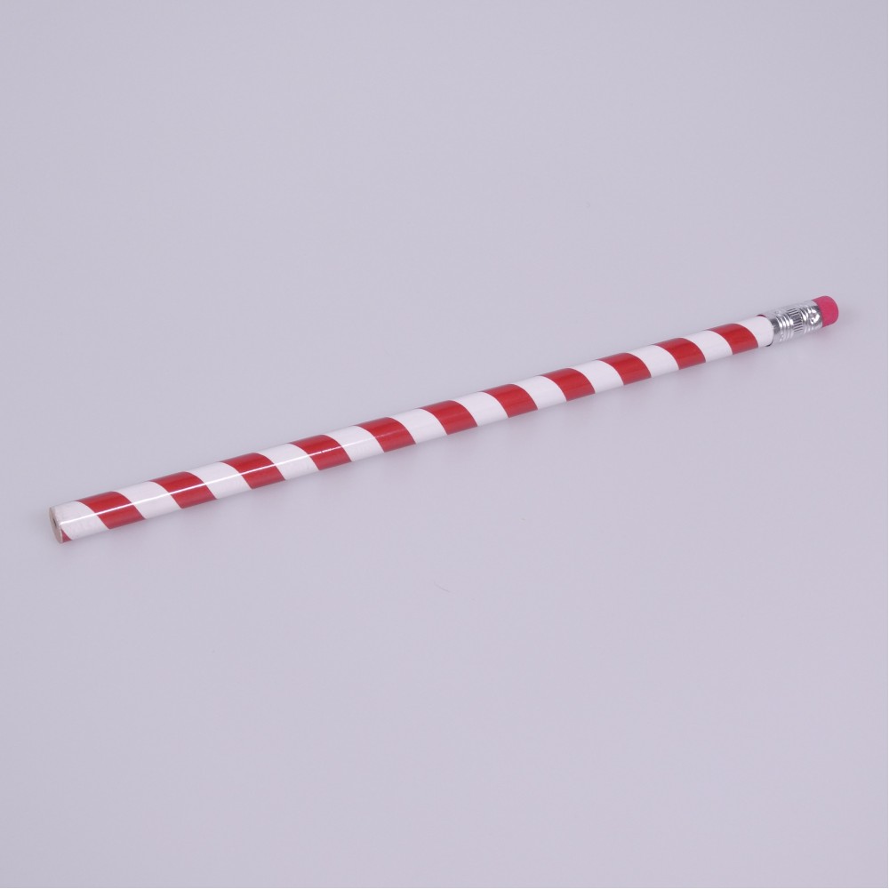 Crayon de Noël rayé rouge et blanc avec gomme - Rouge
