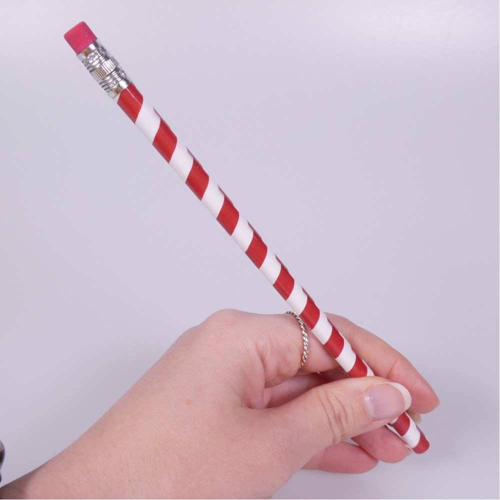 Crayon de Noël rayé rouge et blanc avec gomme - Rouge