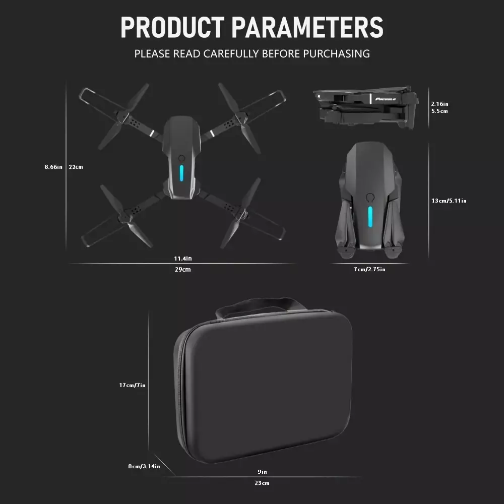 Drone quadricoptère Facegle E99 avec caméras duales éclairage LED et télécommande