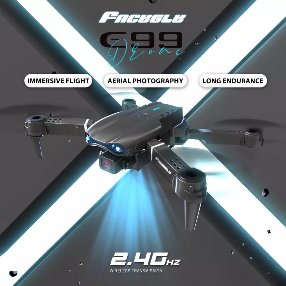 Drone quadricoptère Facegle E99 avec caméras duales éclairage LED et télécommande