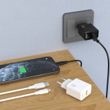 Dudao A23L 2.4A chargeur mural USB-A GaN avec c&acirc;ble USB-A vers Lightning - Noir