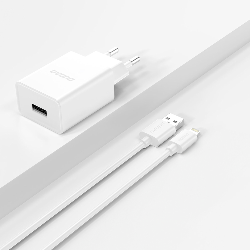 Dudao A4EUL chargeur mural USB-A 2.1A avec c&acirc;ble Lightning pour iPhone et appareils compatibles - Blanc