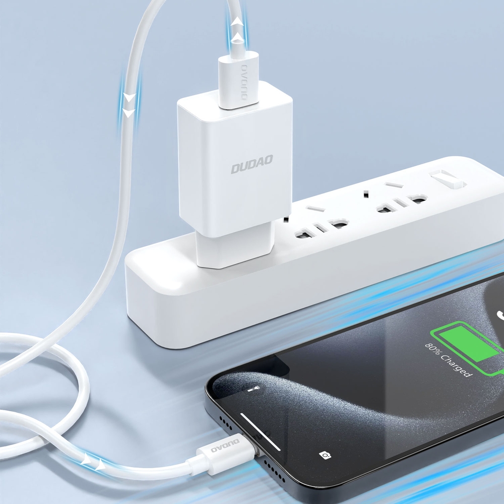 Dudao A4EUL chargeur mural USB-A 2.1A avec c&acirc;ble Lightning pour iPhone et appareils compatibles - Blanc