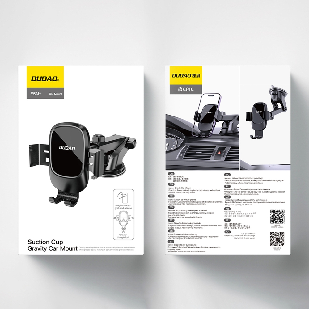 Dudao F5N+ support de t&eacute;l&eacute;phone pour voiture avec ventouse pour pare-brise ou tableau de bord - Noir