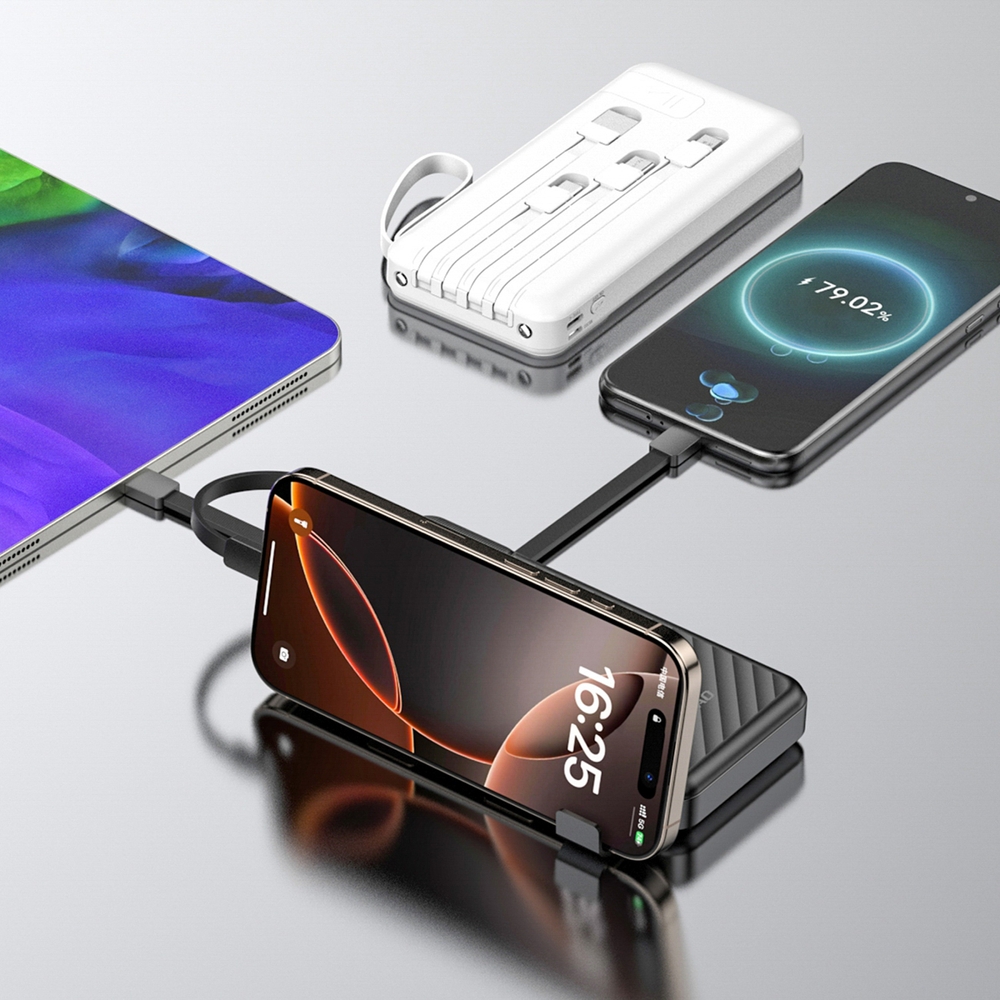 Dudao K11 batterie externe 10000mAh avec câbles intégrés Powerbank portable - Blanc