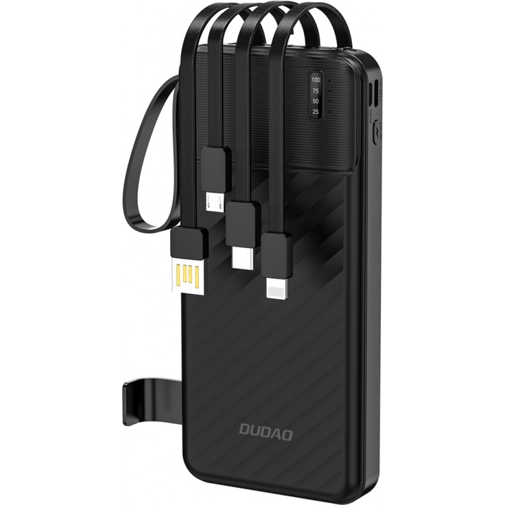 Dudao K11 batterie externe 10000mAh avec c&acirc;bles int&eacute;gr&eacute;s Powerbank portable - Noir