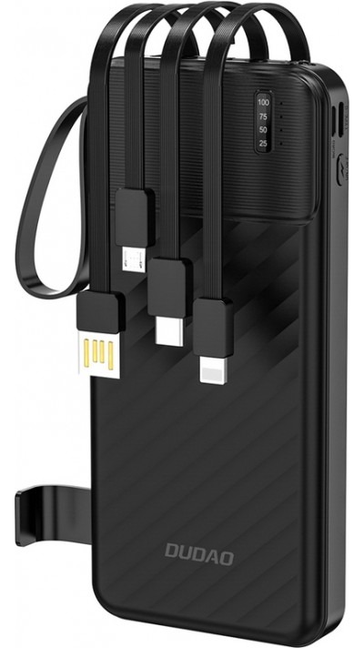 Dudao K11 batterie externe 10000mAh avec c&acirc;bles int&eacute;gr&eacute;s Powerbank portable - Noir