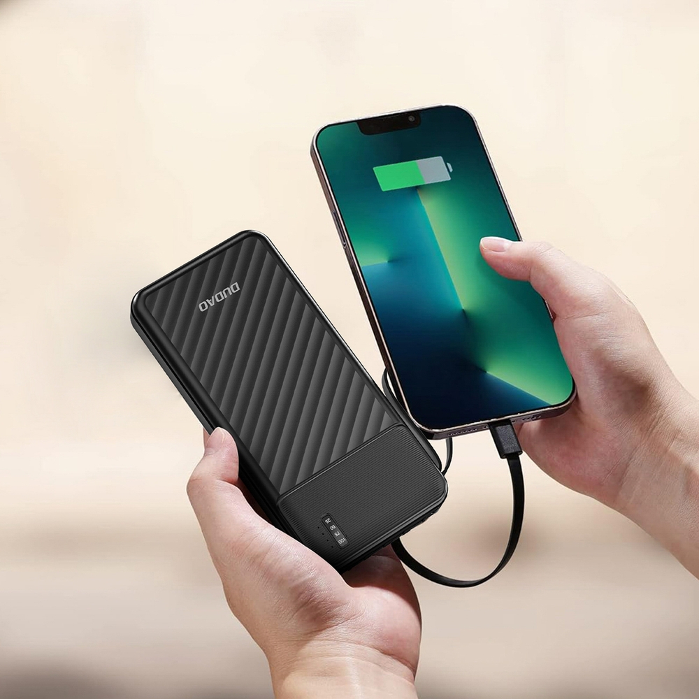 Dudao K11 batterie externe 10000mAh avec c&acirc;bles int&eacute;gr&eacute;s Powerbank portable - Noir
