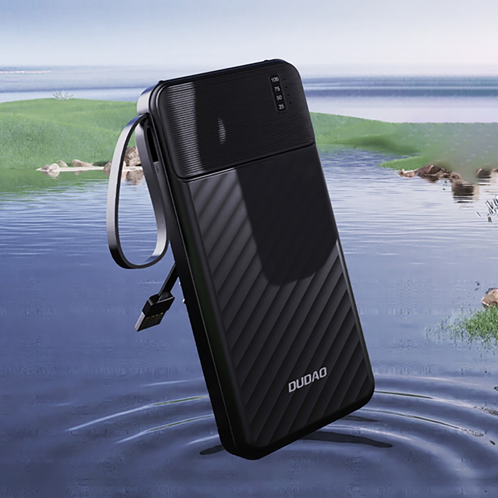 Dudao K11 batterie externe 10000mAh avec c&acirc;bles int&eacute;gr&eacute;s Powerbank portable - Noir