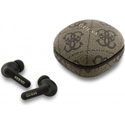Écouteurs Bluetooth Guess PU 4G Script Logo ENC TWS assistant vocal et autonomie 16h - Brun