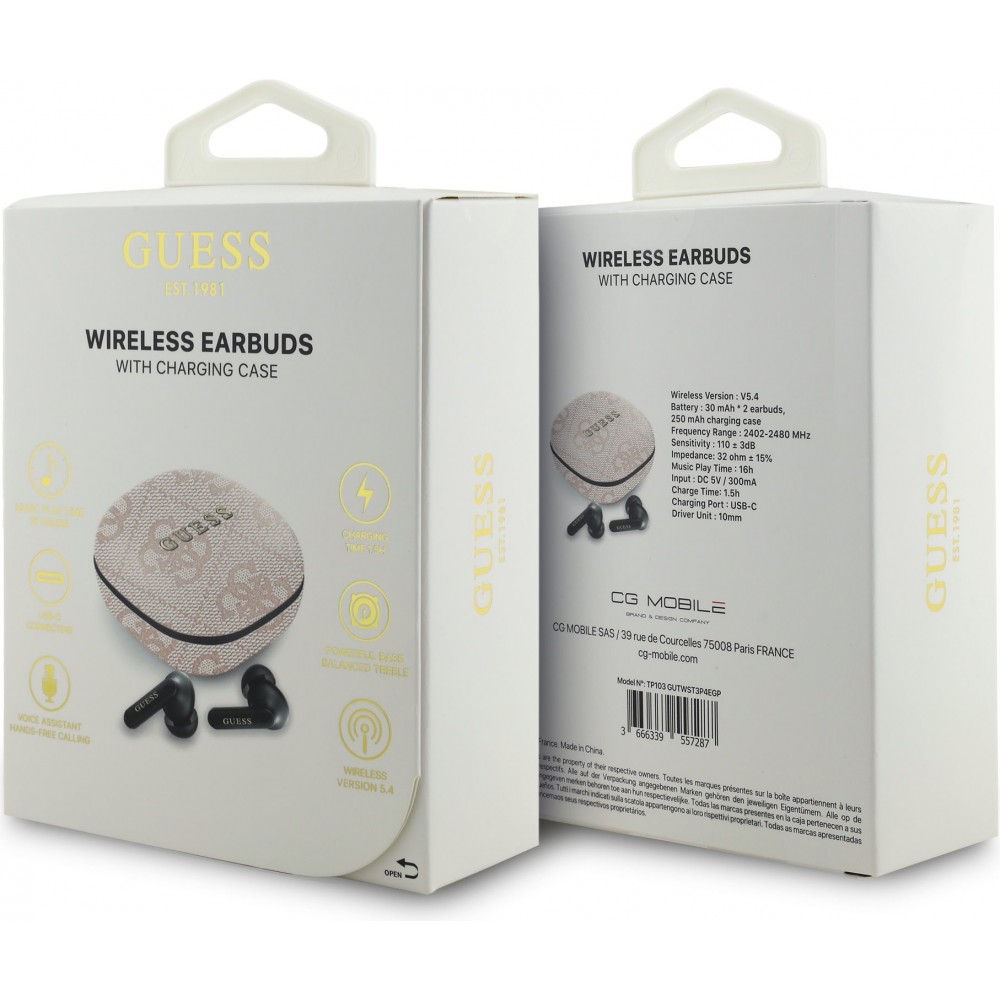 Bluetooth Kopfhörer Guess PU 4G Script Logo ENC TWS mit Sprachassistent und 16h Akkulaufzeit - Rosa