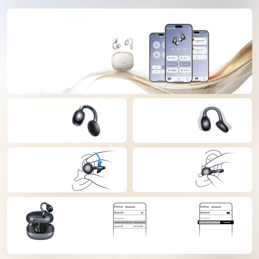 Ecouteurs Bluetooth JOYROOM JR-OE3 Open-Ear True BT 5.4 design innovant avec contrôle intelligent - Noir