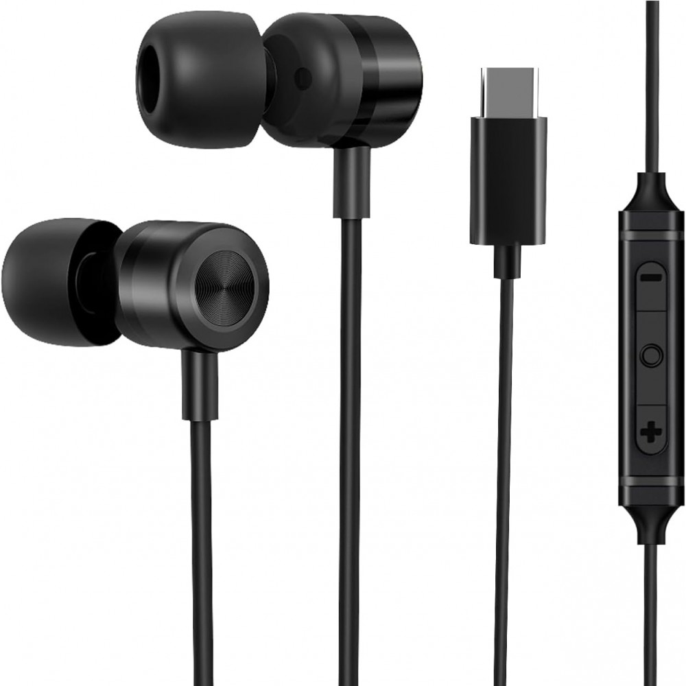 USB-C In-Ear Kopfhörer mit Silikon-Ohrstöpseln (3 Größen) und integrierter Lautstärkeregelung