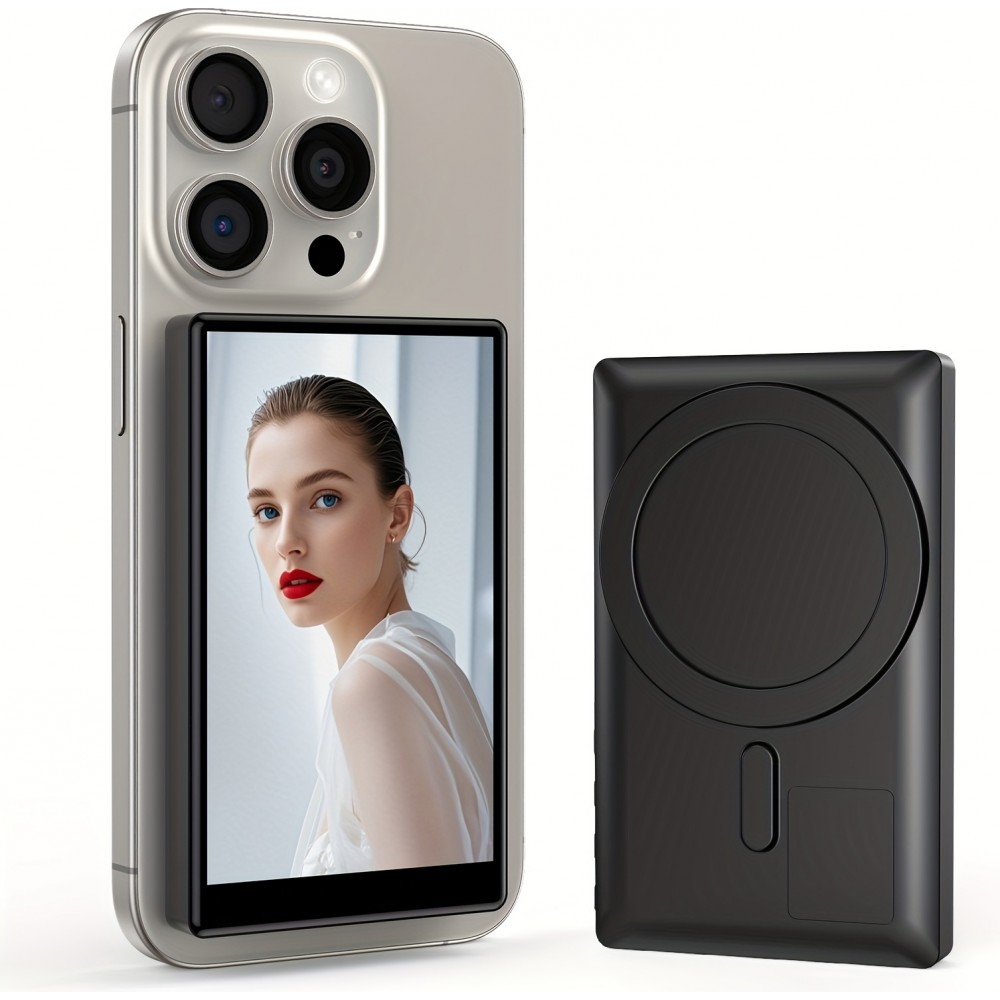 Vlogging- und Selfie-Bildschirm (4 Zoll) für Smartphone mit wiederaufladbarem MagSafe-Akku - Schwarz