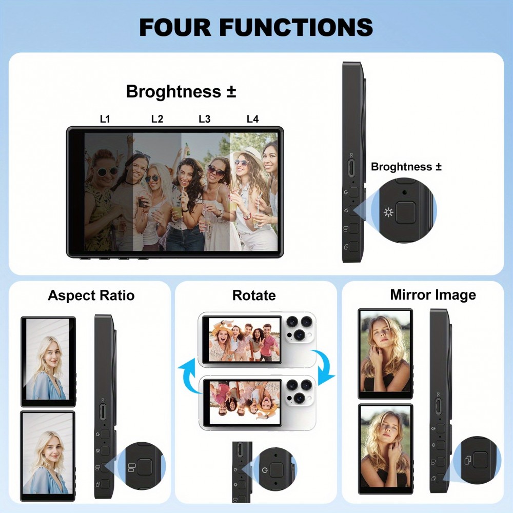 Vlogging- und Selfie-Bildschirm (4 Zoll) für Smartphone mit wiederaufladbarem MagSafe-Akku - Schwarz