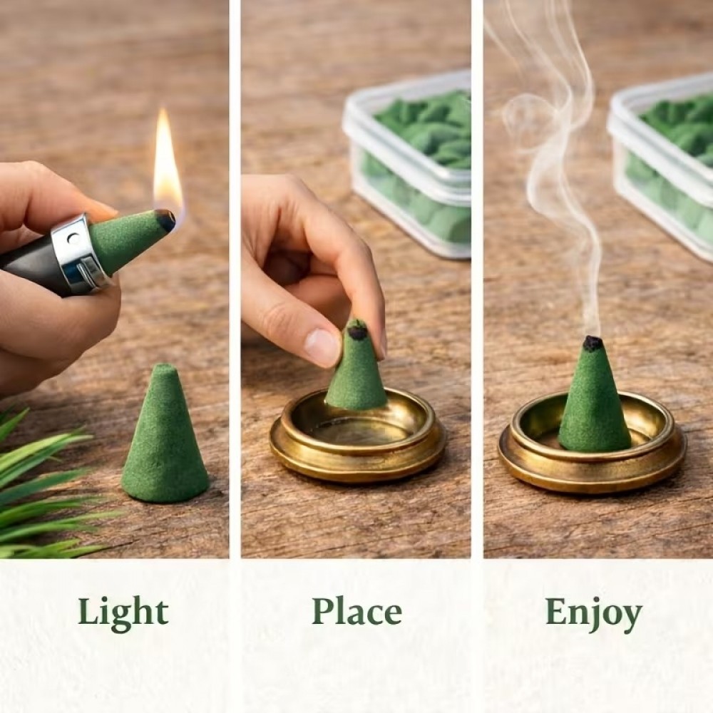 Encens &agrave; la citronnelle anti moustiques parfum naturel pour m&eacute;ditation yoga chambre bureau relaxation (12 c&ocirc;nes) - Vert