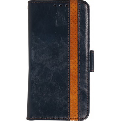 iPhone 17 Air Leder Tasche - Flip Wallet Echtleder mit Akzentstreifen & Kartenhalter - Blau