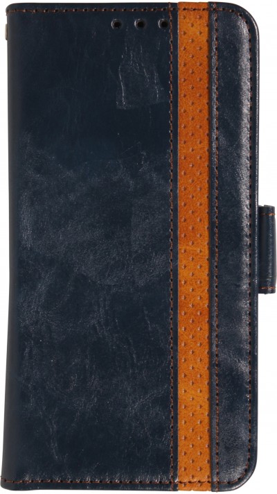 iPhone 17 Air Leder Tasche - Flip Wallet Echtleder mit Akzentstreifen & Kartenhalter - Blau