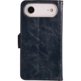 Etui cuir iPhone 17 Air - Flip Wallet en cuir véritable avec stripe design et compartiment à cartes - Bleu