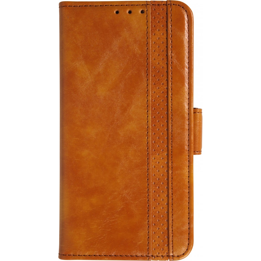 iPhone 17 Air Leder Tasche - Flip Wallet Echtleder mit Akzentstreifen & Kartenhalter - Hellbraun