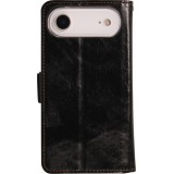 iPhone 17 Air Leder Tasche - Flip Wallet Echtleder mit Akzentstreifen & Kartenhalter - Schwarz