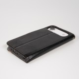iPhone 17 Air Leder Tasche - Flip Wallet Echtleder mit Akzentstreifen & Kartenhalter - Schwarz
