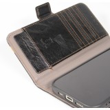 iPhone 17 Air Leder Tasche - Flip Wallet Echtleder mit Akzentstreifen & Kartenhalter - Schwarz