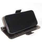 iPhone 17 Air Leder Tasche - Flip Wallet Echtleder mit Akzentstreifen & Kartenhalter - Schwarz